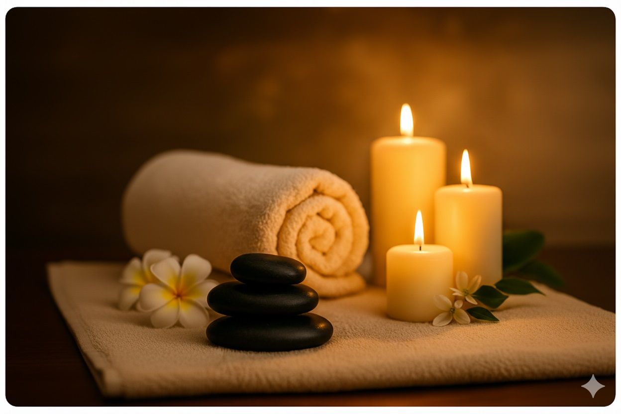 Hot stones, candles and spa towels