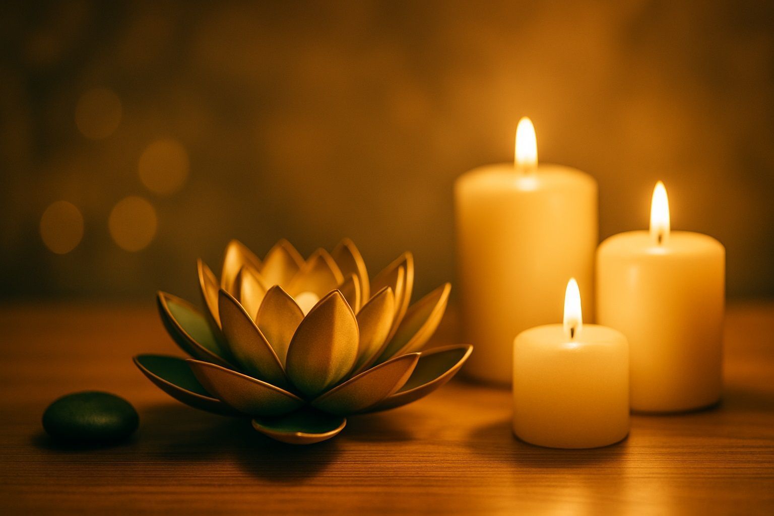 Calm spa setting with lotus and candles